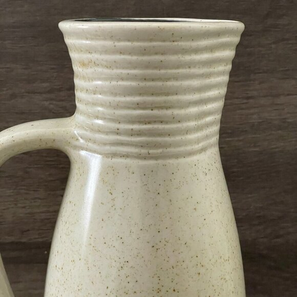 Vintage Lapid Israel Hand Painted Cream Blue Brown Stripe Stoneware Pitcher 12"H - Picture 4 of 9